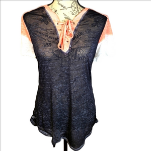 Crave Fame semi sheer black multicolored lace up baseball jersey size large